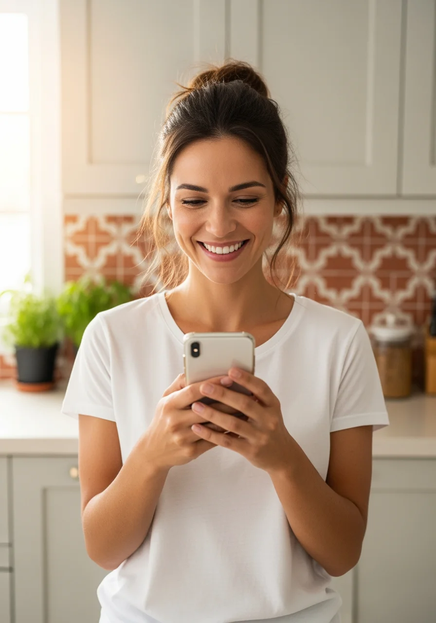 Cliente usando o celular para acompanhar um serviço